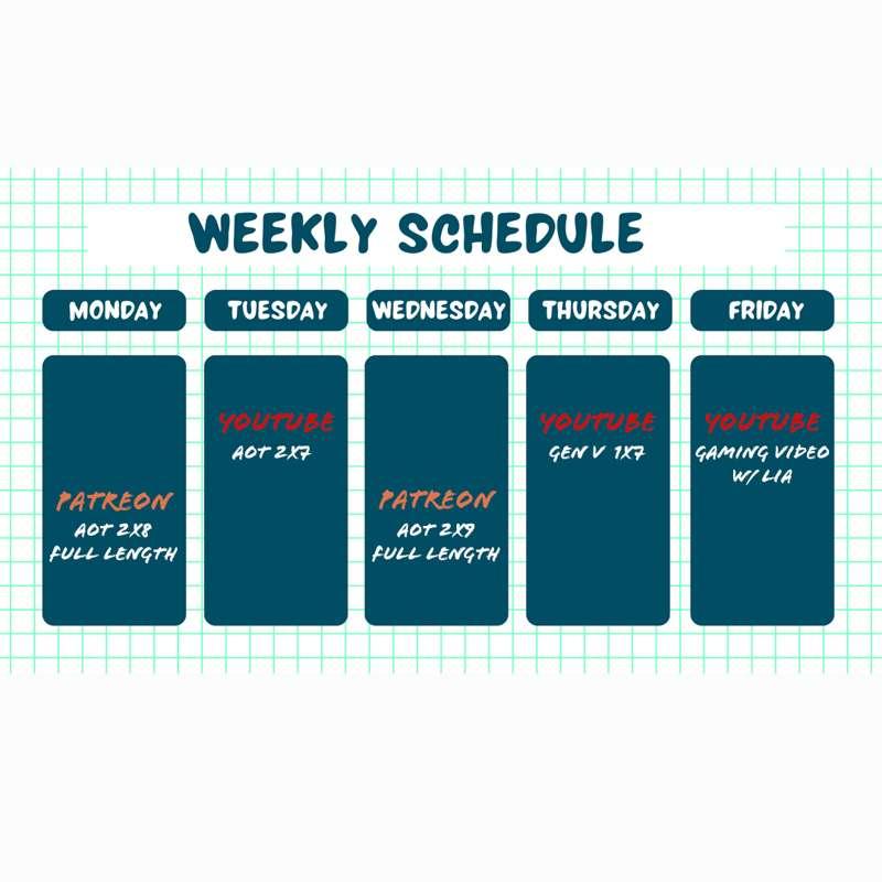 Schedule for this week! (Jan 29th)