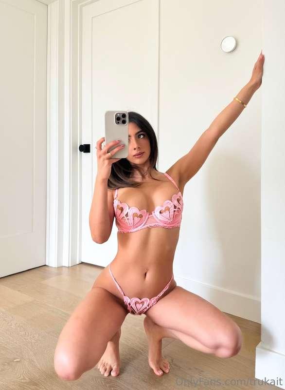 What’s your take on this cute pink lingerie—better on me or ..