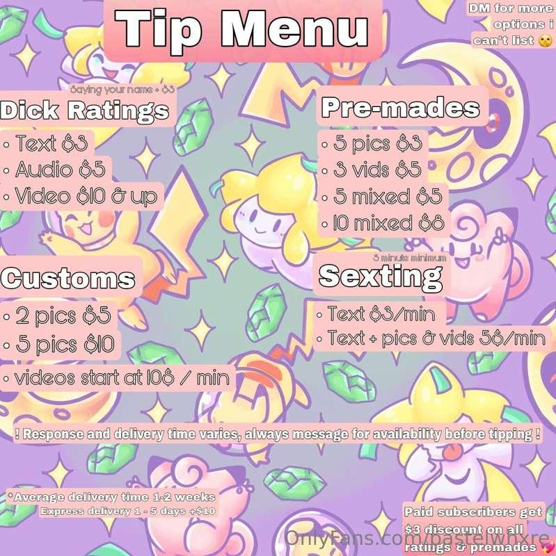 New Tip Menu 💖
Remember to always message prior to tipping t..