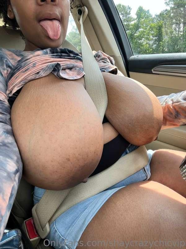 Tits so big the seat belt can’t even cover them 🥲🥲😘