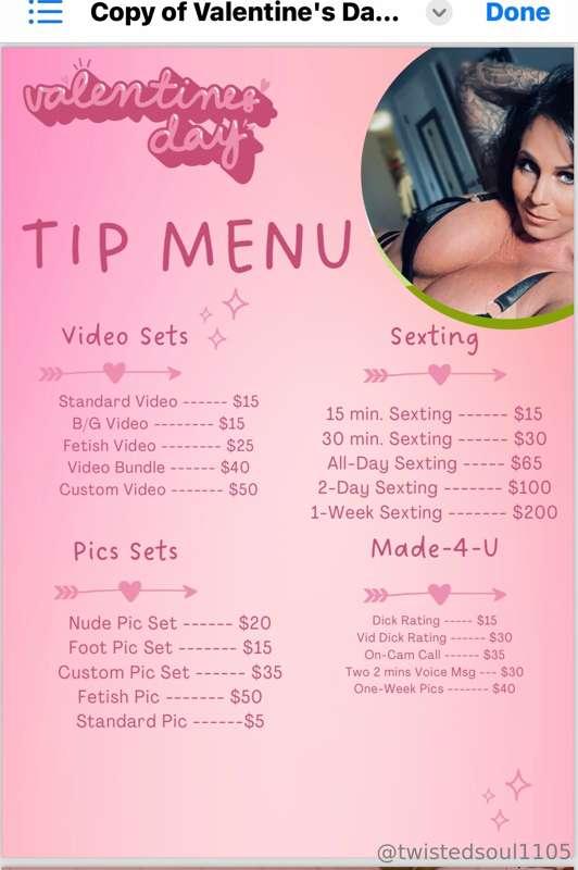 Monthly tip menu