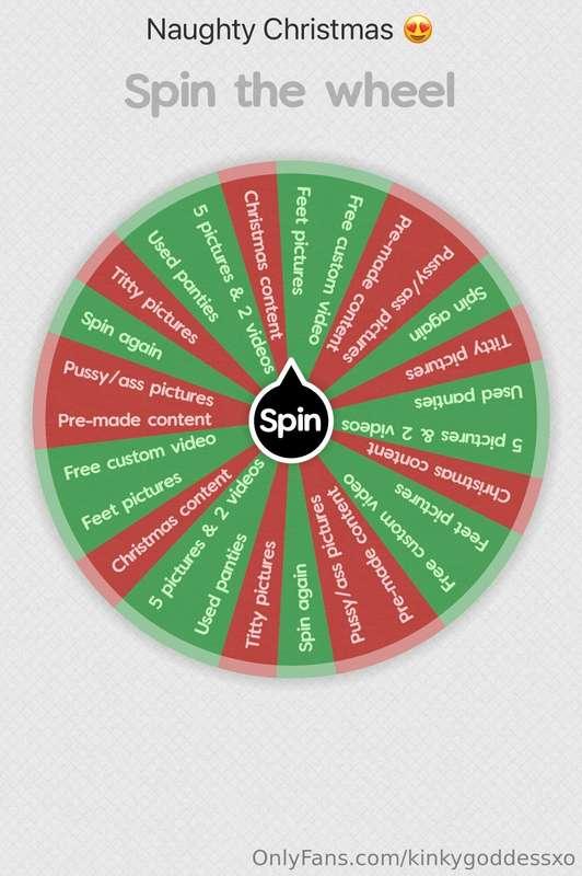 Naughty Christmas wheel 😍😍

One spin $5
Two spins $7
Three s..