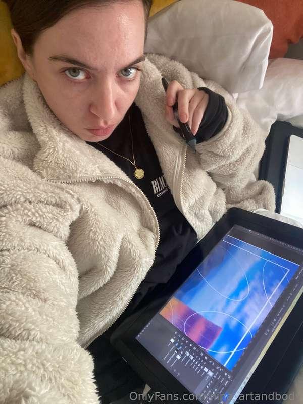 A little digital painting in bed today ~ sometimes it's cozy..