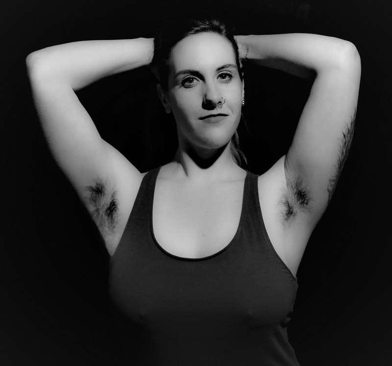 A nice portrait with no bra and hairy pits!