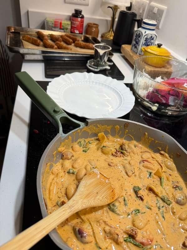 butter bean casserole and chicken sausagessssss 