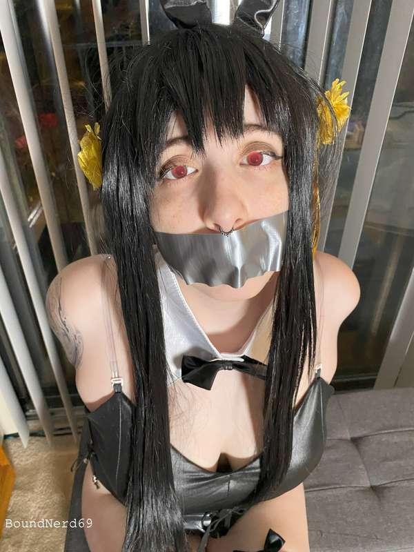 Back by popular demand, it's our Valentine GR Yor Bunny Girl cosplay set. Enjoy!

#yorforger #cosplaygirl #bunnygirl #fyp #nsfw #bondage #gagged #tapegag 

1 Video (6min)
69 4k photos (red eyes version &amp; regular) (stream only)*

Story: Valentines day is almost here, and you have captured yourself a sexy Yor cosplayer. Even better, in a bunny girl outfit! Just make sure to remove the hidden blades behind her corset, and the earpiece (she might call for help or take you down). 

Model: Cat (female 21+)

Important: The character Yor Forger is owned and created by Tatsuya Endo (Spy X Family), this is a fictional work done with the model's consent

Disclaimer: you must be the legal age to view and purchase our videos, we are not responsible for your actions, anything seen is done with a consensual partner or involves fictional characters. BoundNerd69 displays bondage fantasy scenarios on
DeviantArt, Fansly, and Twitter only. Paid BoundNerd69 content cannot be redistributed, doing so will lead to legal consequences. Scenes from BoundNerd69 anime video previews (not paid videos) cannot be shared without giving credit to BoundNerd69. 
