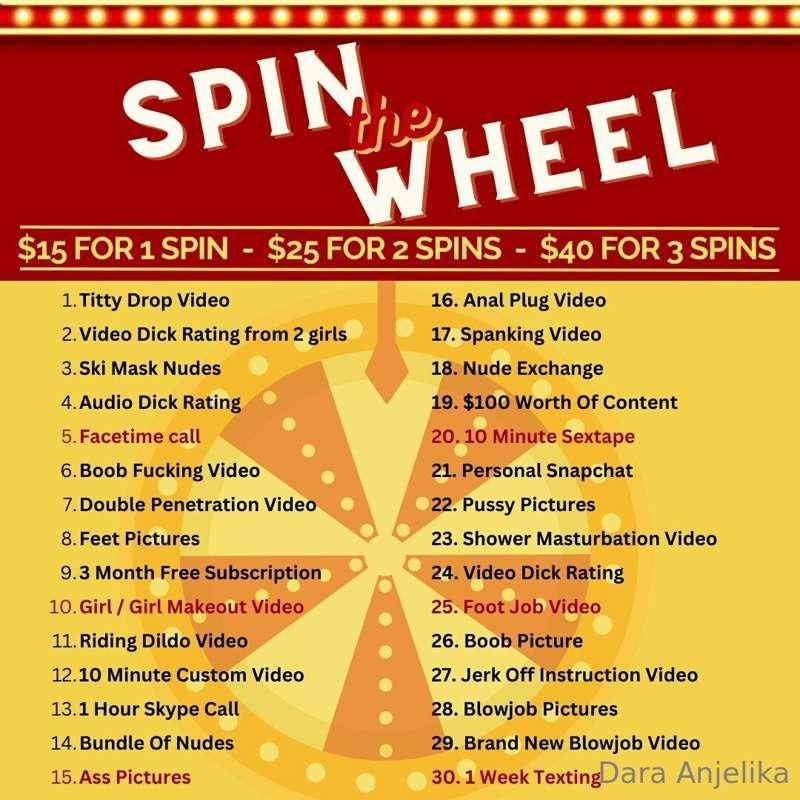 ***SPIN THE WHEEL*** 🎡

Admit one babes 🎟😈 spin for a chance..