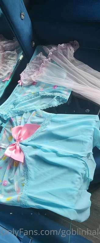 Blue babydoll lingerie with thigh highs