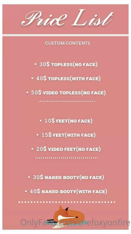 Hello sweeties,
this is the price list for custom contents 🔥..