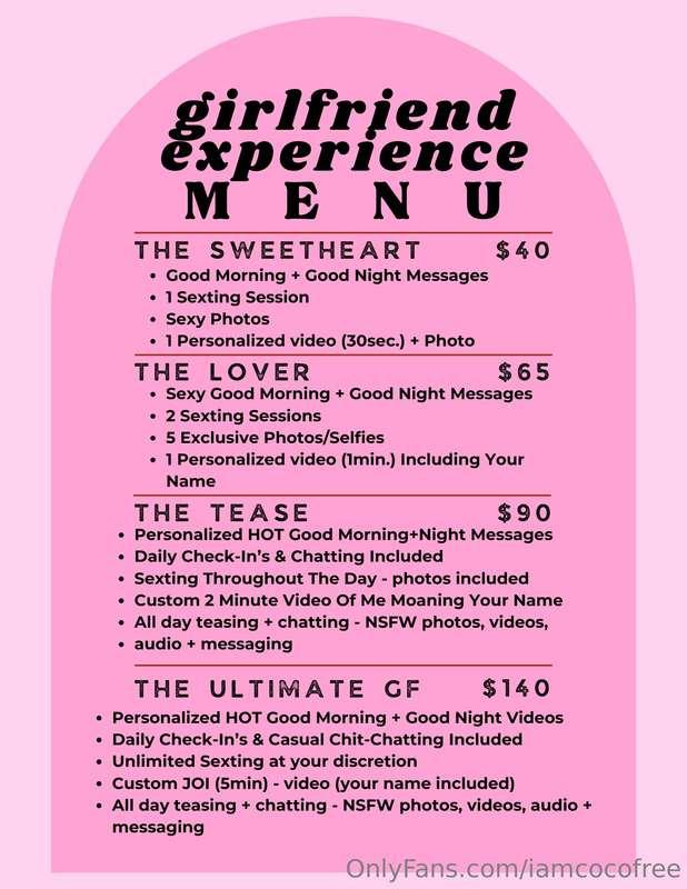 Girlfriend Experience MENU