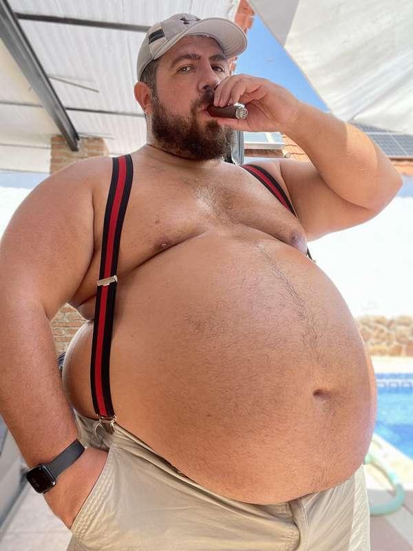 Fat bear in suspenders. 