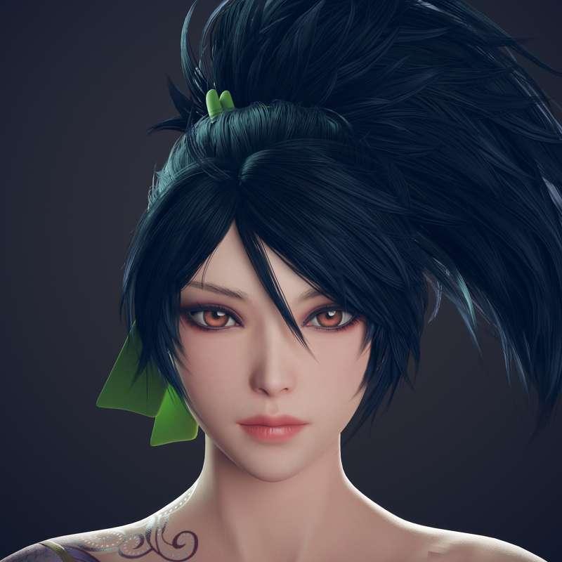 Battle Bunny Akali Progress Report #04 - Finished Hair Cards and Back Tattoo!