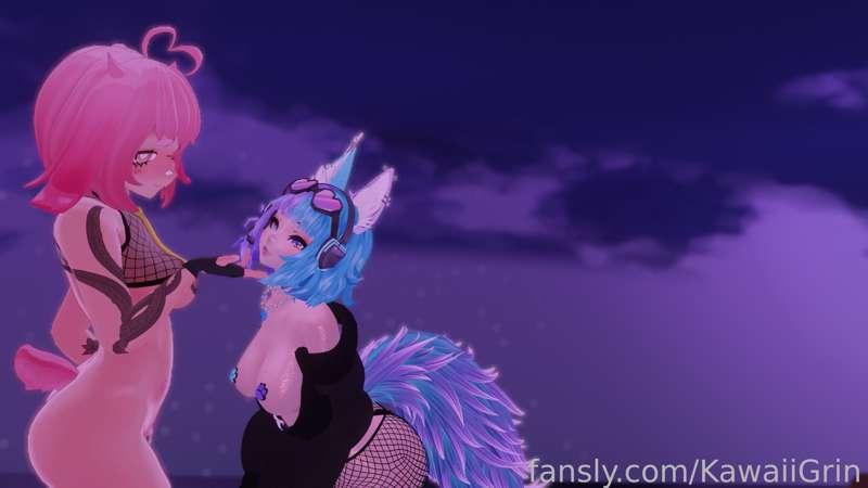 May i offer you some booty?🍑
🍒a lil tiddy perhaps? 

Me and 🐰 @el_XoX 🐰could maybe squish you between us... if you wanted... 👉👈

💦Epic horny Collab Stweam this SAT (4/15) @ 7pm pst💦

💙 see ya there my (horny) Grin Gang 💜 #anime #vtuber #hentai #ass #vrc