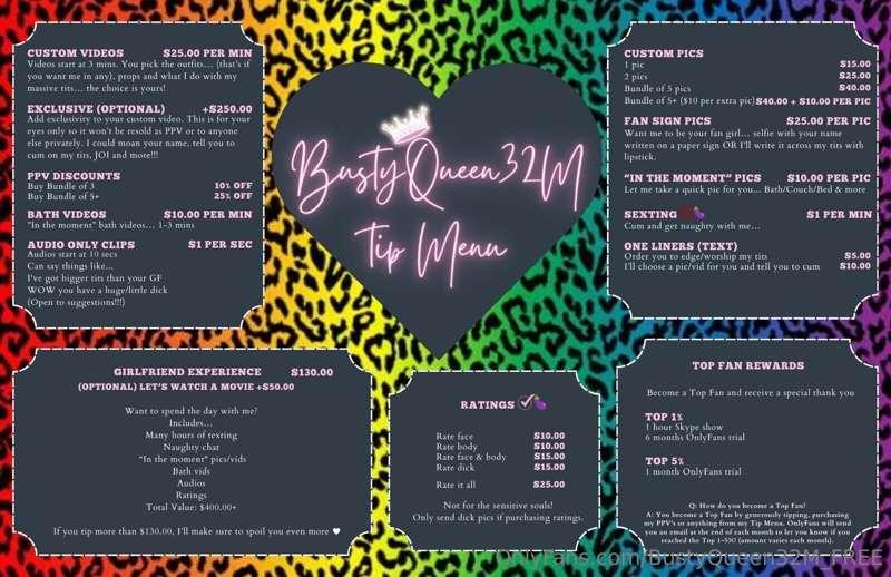 Tip Menu ❤️🧡💛💚💙💜
New Year - New Prices 🥳
DM me if you have a..