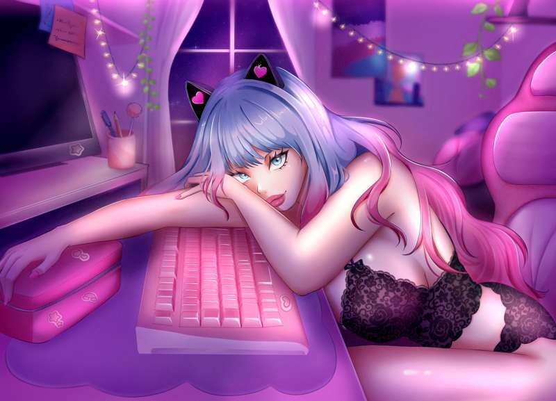 [LEWD] A hot gamer girl gives you this look, wyd? 🤍