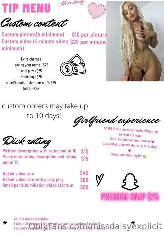 Message me for custom content 💖 new price list 💖
