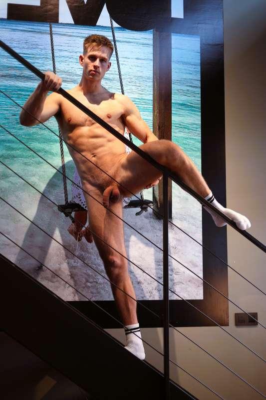 Climbing higher, legs wide, body bare every step’s a show. Y..