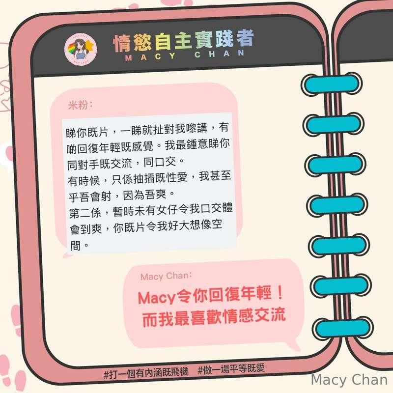 米粉留言「睇你既片，一睇就扯對我嚟講，有啲回復年輕既感覺。我最鍾意睇你同對手既交流，同口交。有時候，只係抽插既性愛，我甚..