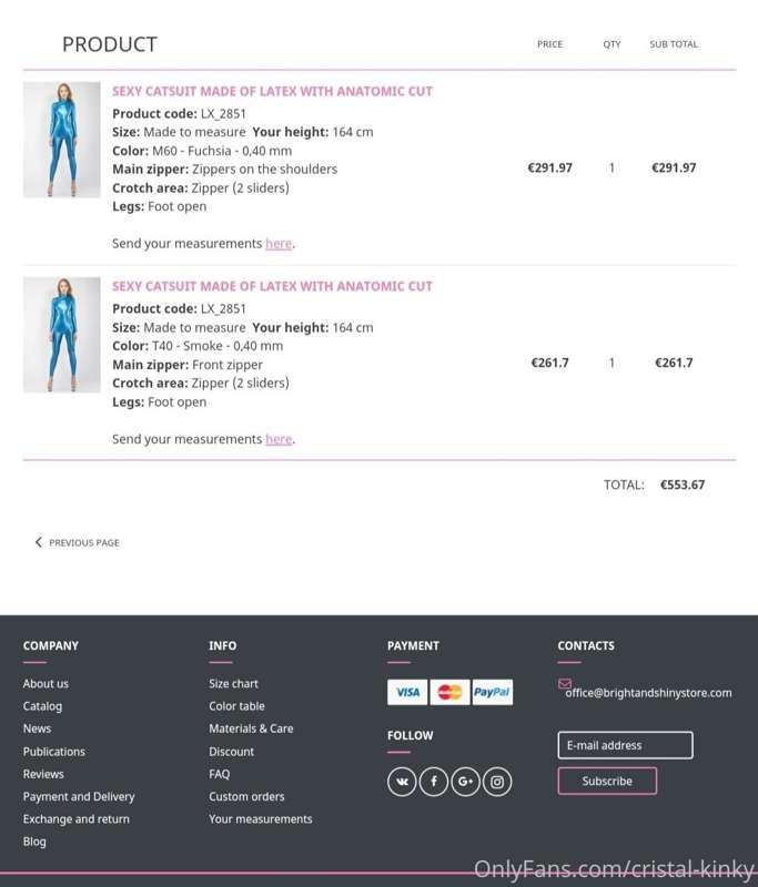 Two latex Bright and Shiny catsuits are ordered 🎁🎁🎁🎁🎁👌🏻👌🏻👌🏻👌..