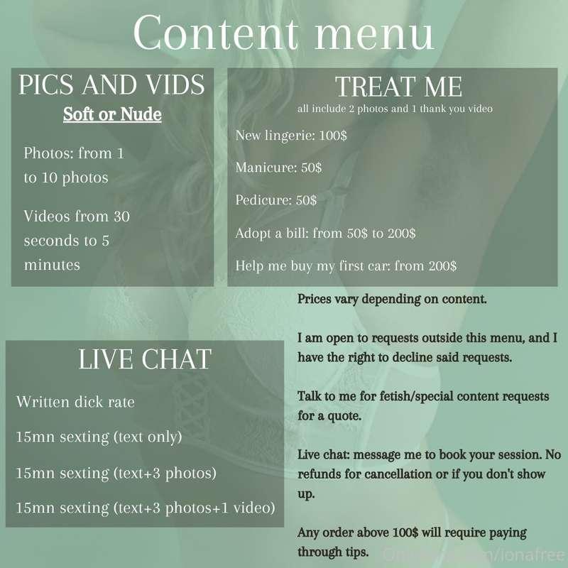 here’s my first EVER menu!  I get a lot of different request..