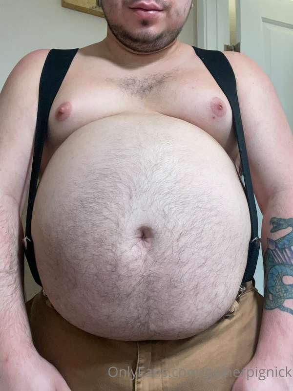 This fat pig broke his suspenders when he got wedged in some..