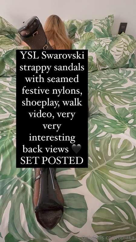 YSL Swarovski strappy sandals with seamed festive nylons, sh..