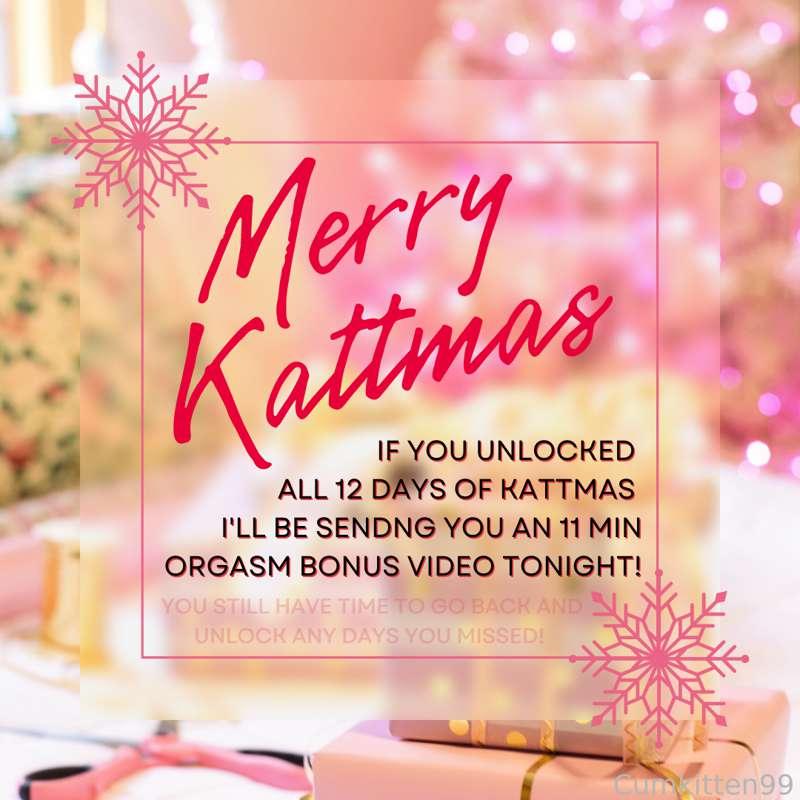 Merry Kattmas y'all!! Thank you guys so much for participating this year ☺️ I hope you enjoyed it! If you unlocked all 12 days, you'll be getting an 11min bonus orgasm video ❤️ I'll be sending that later tonight or early tomorrow morning so there's still time if you haven't unlocked them all. Happy Holidays to everybody 🥰