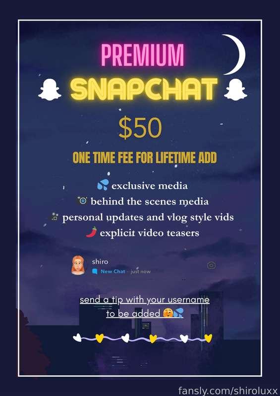 ✨ANNOUNCING MY PREMIUM SNAPCHAT ✨

want to see more, EXCLUSIVE pics and videos of me? 👻 join my PREMIUM SNAPCHAT for a one time fee of $50 and you'll get access to completely unseen, brand new content every couple of days for LIFE as well as more personal updates about content! 😘 
.
#snapchat 