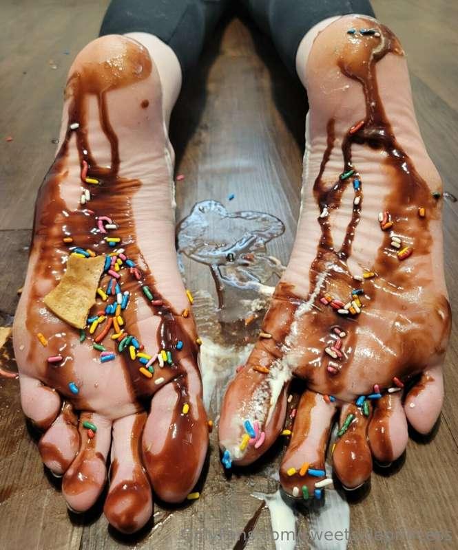 Would you lick my chocolate and sprinkle covered feet clean ..