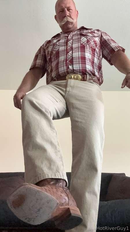 By request. Me wearing boots and wranglers.