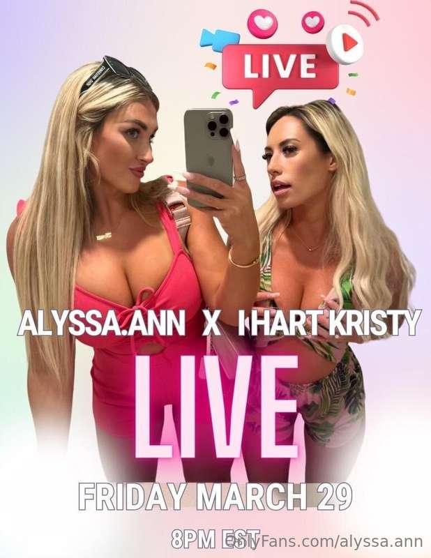 I'm going live with my girl @ihartkristy this Friday at 8PM ..