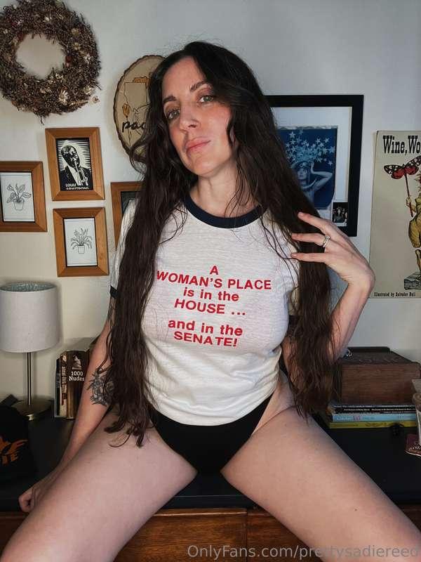 A 1970s campaign ringer tee declaring how a woman’s place is..