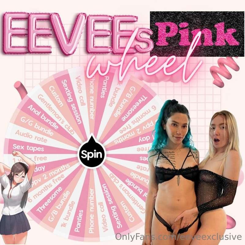***Eevee’s Pink Wheel***

1 spin  -$12 
2 spins -$21 
3 spin..