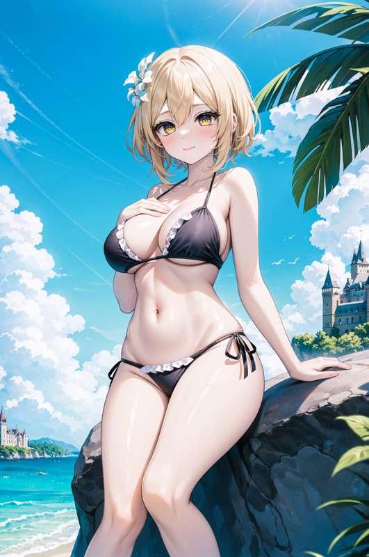 [4K] Lumine at the beach Genshin Impact
