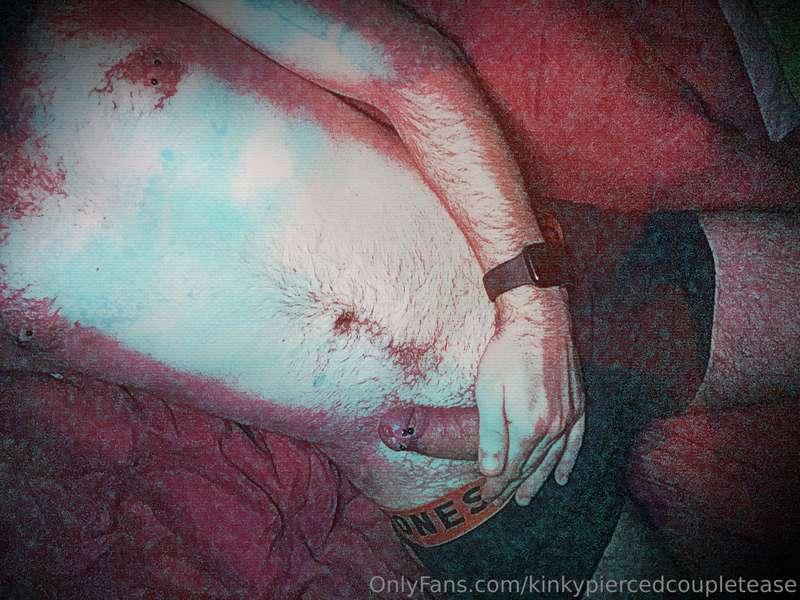 Mis is away, so I’m left here all alone with my cock pierced..