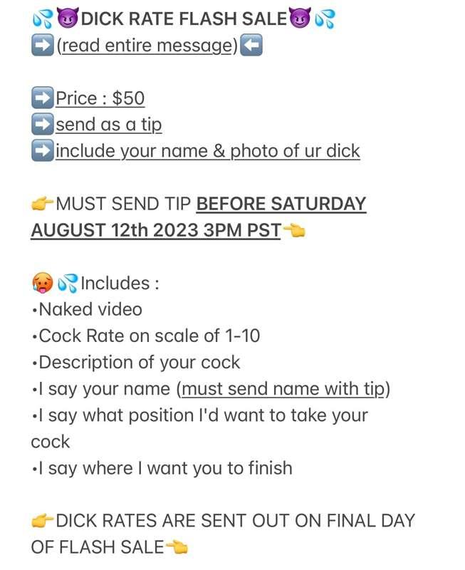 🥵💦DICK RATE FLASH SALE💦🥵 ends SATURDAY AUGUST 12th 2023 3PM ..