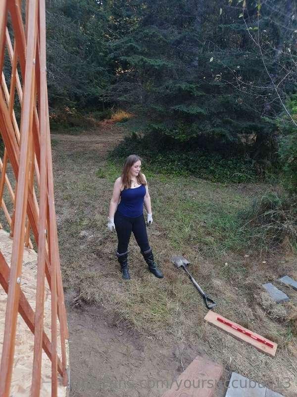 Another hard day of working on the yurt! 😁😘
