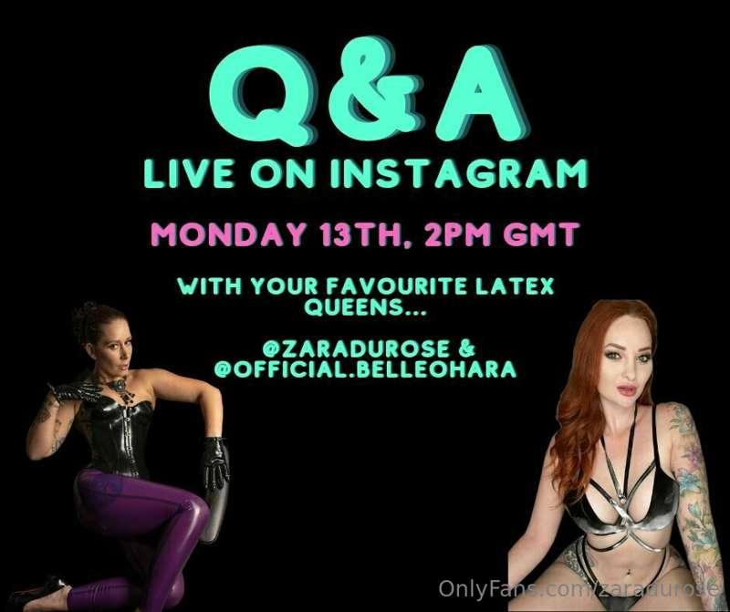 Join @belle_oharaxxx and i on Monday for our livestream Q&A ..