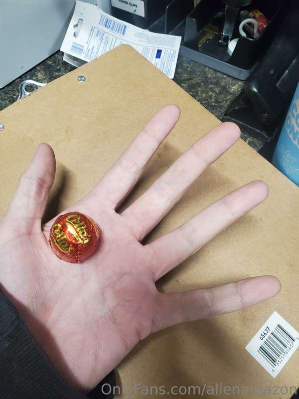 Candy vs. My large hand
(These are the best chocolate covere..