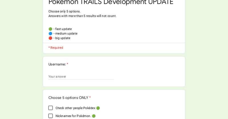 Pokémon TRAILS Development UPDATE Form