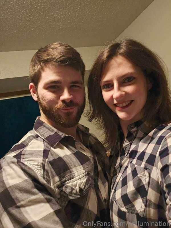 A fun little selfie of my mister and I dressed up matching f..