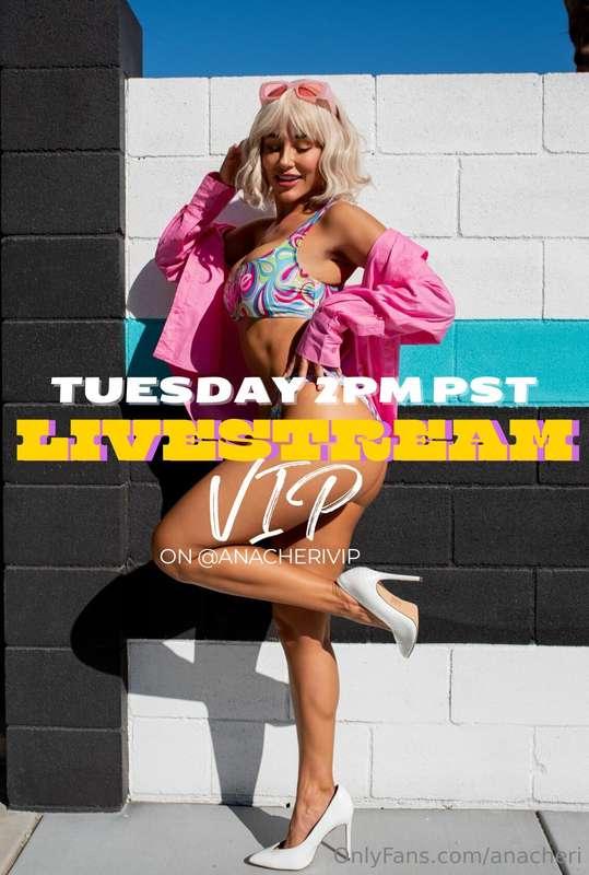 Tomorrow, then continued on @anacherivip 💋 2pm PST 🫶🏼 