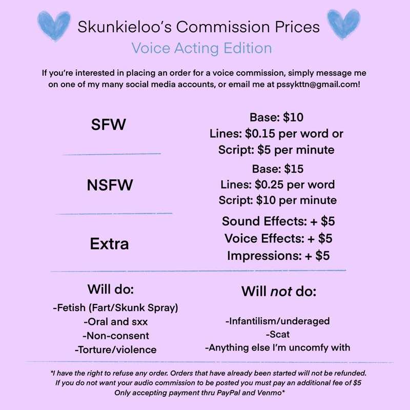 Art and Audio commission sheets