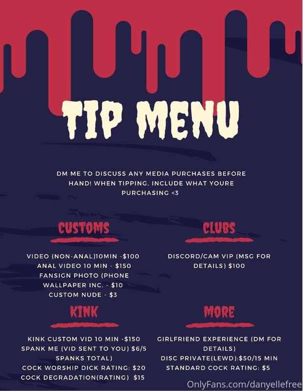 TIP MENU IS LIVE! 💜 this menu is also active on my private p..