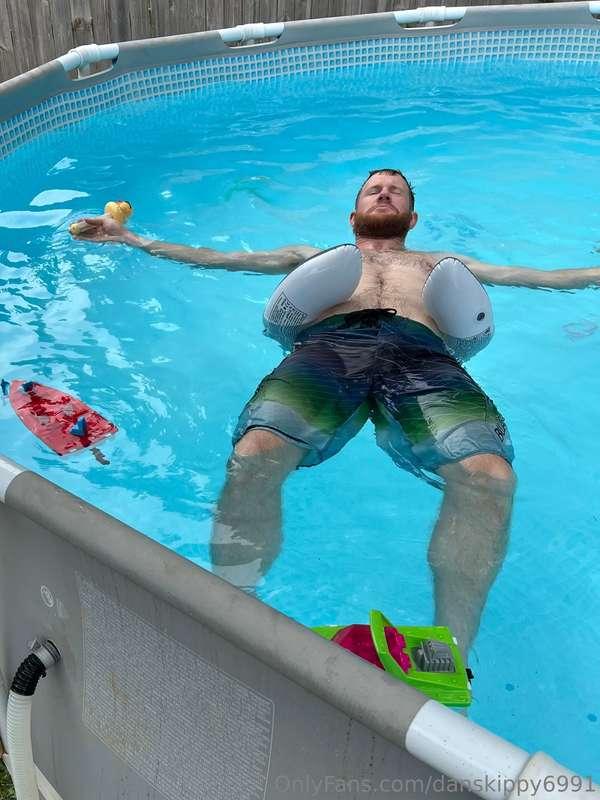 You can’t see it very good but my dick is floating in the pe..