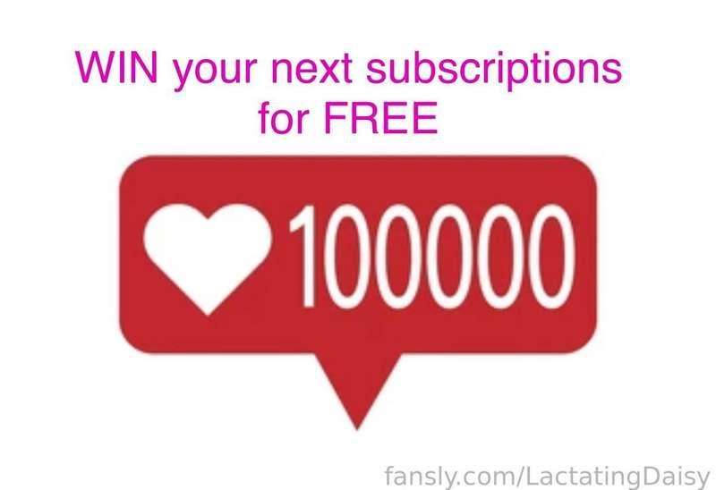 Wahoooooo to over 100,000 likes 🥰♥️

Just comment a ♥️ and I’ll pick at random someone to get their next months subscription for FREE 

🙏 thank you all sooo much 

#lactation #free #sext #mommy #likes