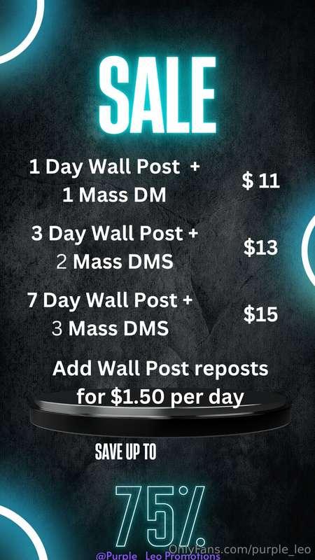 ### UP TO 75% OFF PROMO!✨
*Option 1* 
##### • 1 Day Wall Pos..