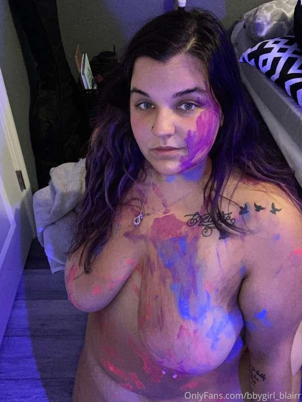 Watch me finger paint myself in black light paint, spank my ..