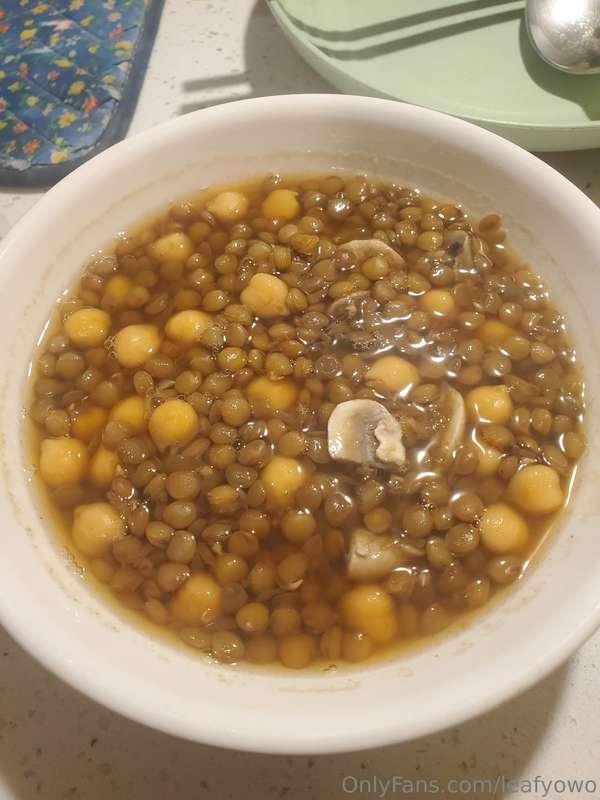 Lentil with chickpeas and mushrooms, or onion and green pepp..