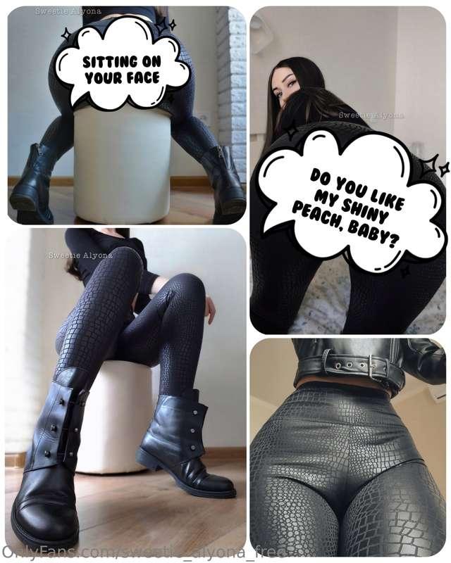 Your Goddess in shiny leggings and leather boots 🖤You can se..